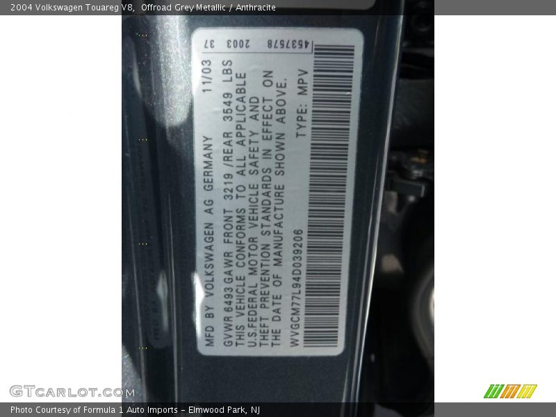 Offroad Grey Metallic / Anthracite 2004 Volkswagen Touareg V8