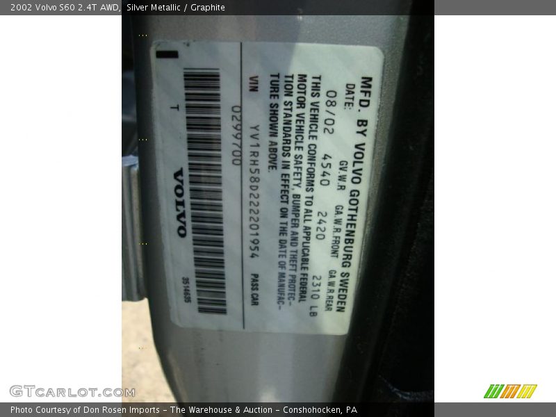 Silver Metallic / Graphite 2002 Volvo S60 2.4T AWD