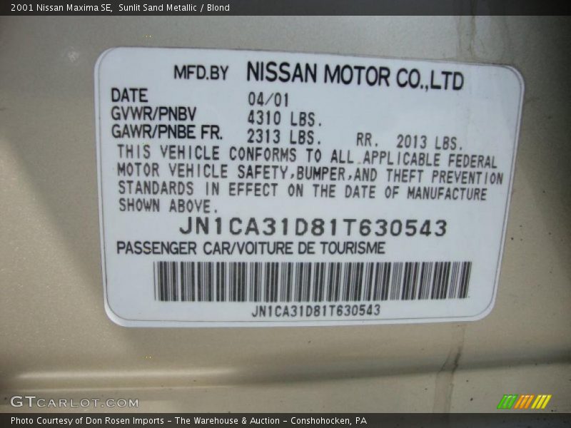 Sunlit Sand Metallic / Blond 2001 Nissan Maxima SE
