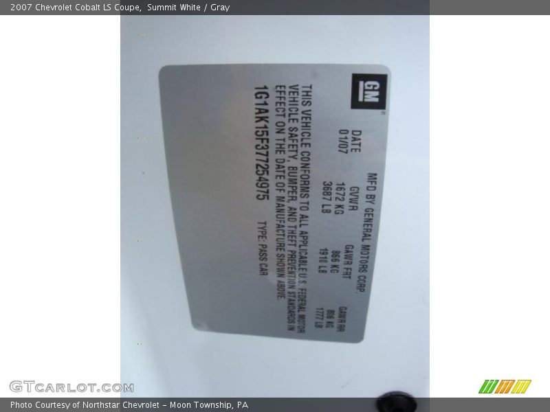 Summit White / Gray 2007 Chevrolet Cobalt LS Coupe