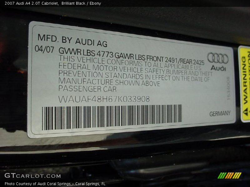 Brilliant Black / Ebony 2007 Audi A4 2.0T Cabriolet