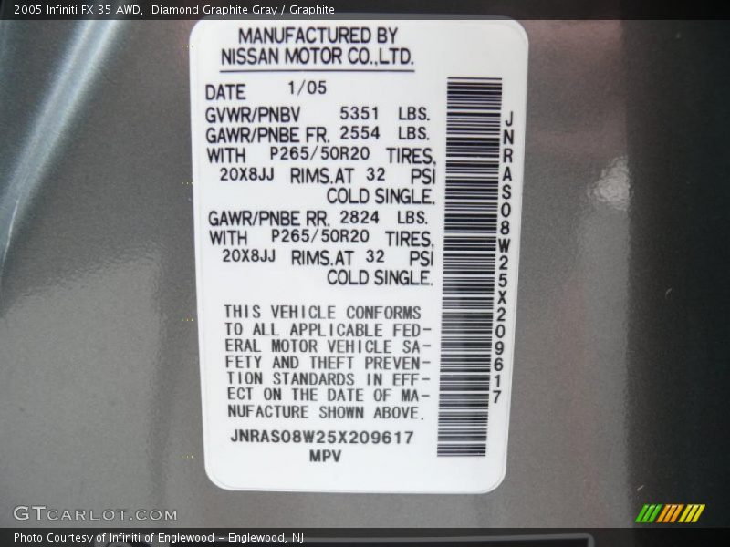 Diamond Graphite Gray / Graphite 2005 Infiniti FX 35 AWD