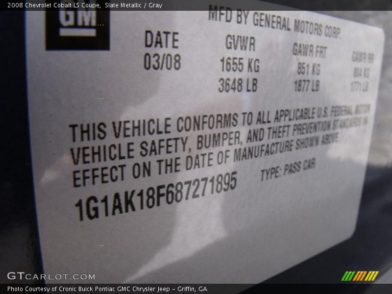 Slate Metallic / Gray 2008 Chevrolet Cobalt LS Coupe
