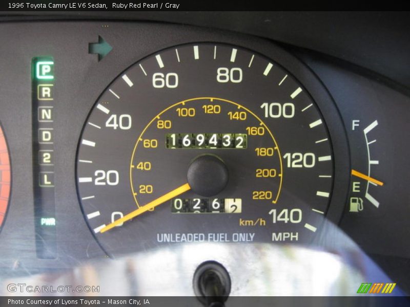 Ruby Red Pearl / Gray 1996 Toyota Camry LE V6 Sedan