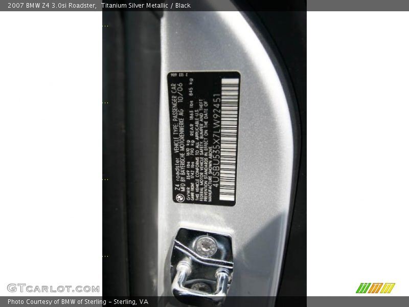 Titanium Silver Metallic / Black 2007 BMW Z4 3.0si Roadster