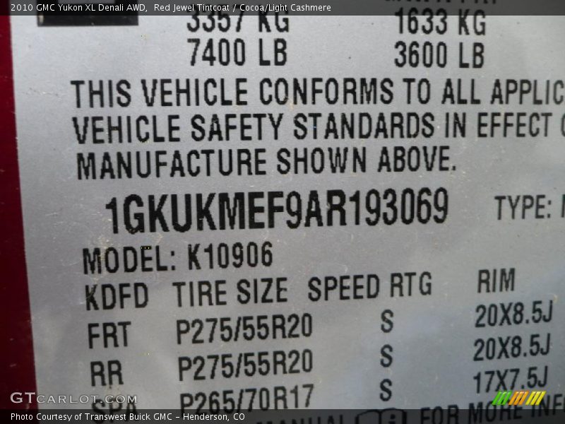 Red Jewel Tintcoat / Cocoa/Light Cashmere 2010 GMC Yukon XL Denali AWD