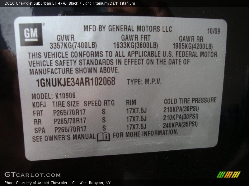 Black / Light Titanium/Dark Titanium 2010 Chevrolet Suburban LT 4x4