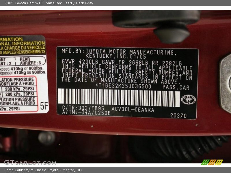 Salsa Red Pearl / Dark Gray 2005 Toyota Camry LE