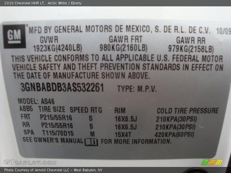 Arctic White / Ebony 2010 Chevrolet HHR LT