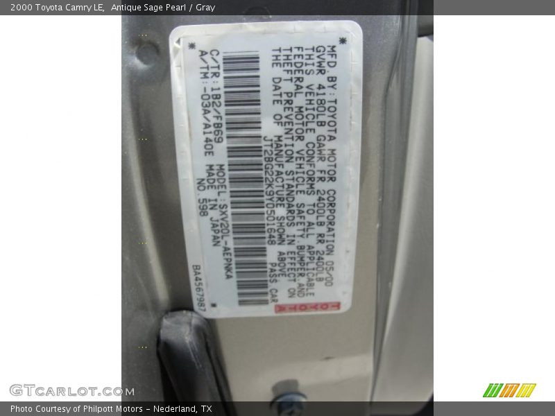 Antique Sage Pearl / Gray 2000 Toyota Camry LE