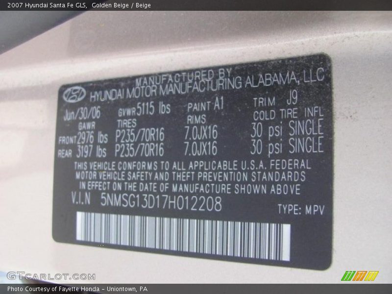 Golden Beige / Beige 2007 Hyundai Santa Fe GLS