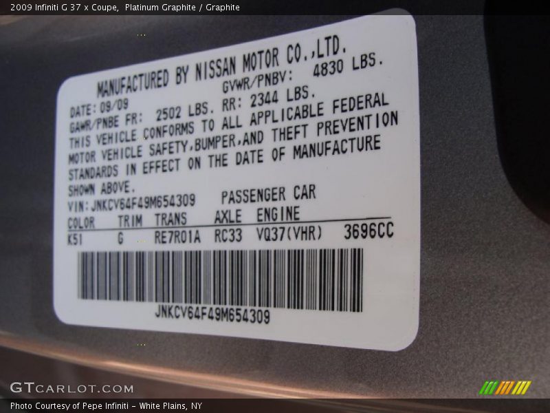 Platinum Graphite / Graphite 2009 Infiniti G 37 x Coupe
