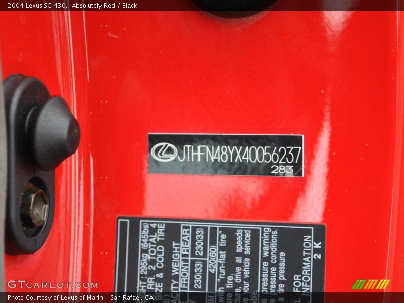 Absolutely Red / Black 2004 Lexus SC 430