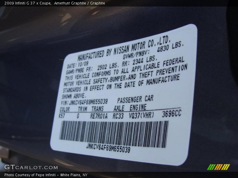 Amethyst Graphite / Graphite 2009 Infiniti G 37 x Coupe