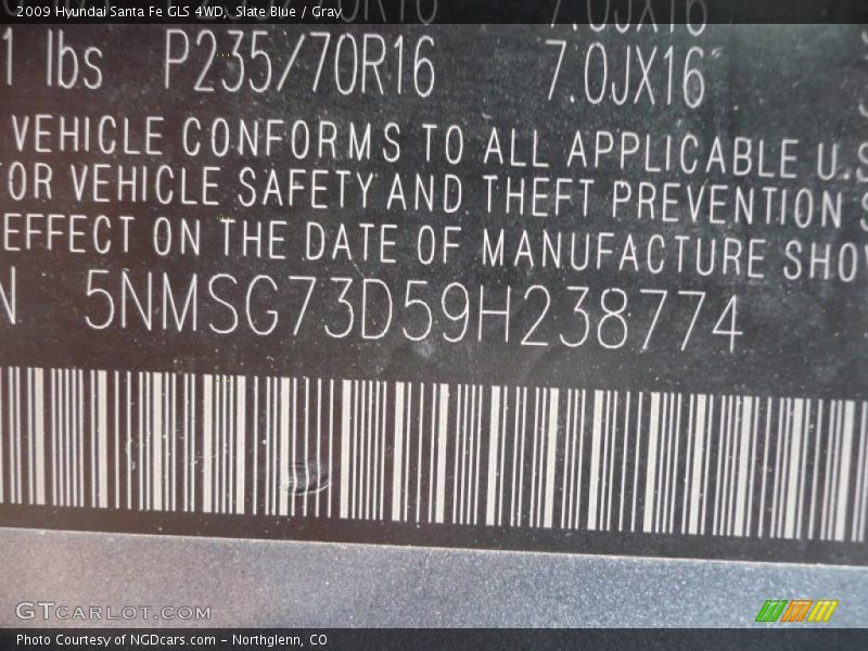 Slate Blue / Gray 2009 Hyundai Santa Fe GLS 4WD