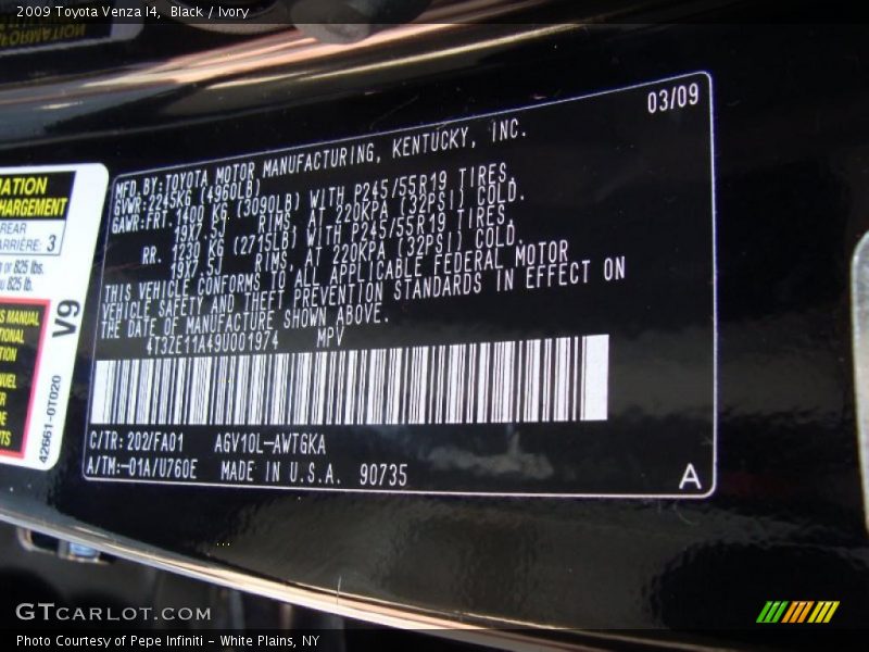 Black / Ivory 2009 Toyota Venza I4