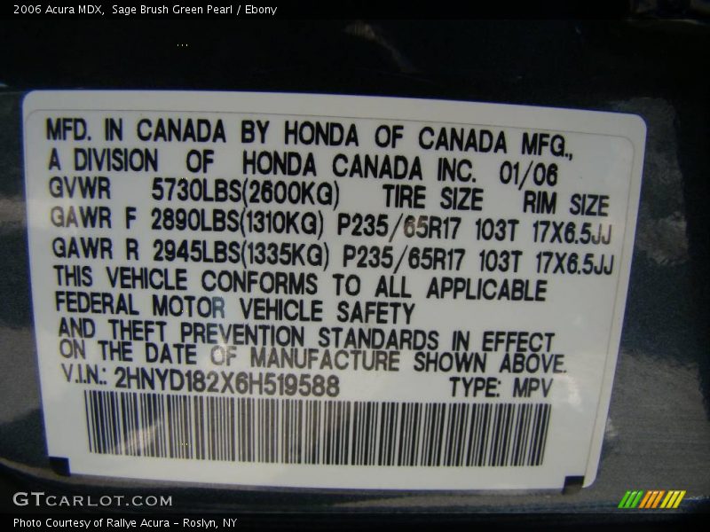 Sage Brush Green Pearl / Ebony 2006 Acura MDX