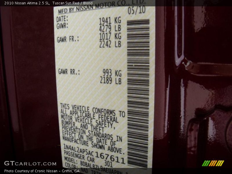 Tuscan Sun Red / Blond 2010 Nissan Altima 2.5 SL