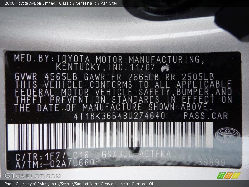 Classic Silver Metallic / Ash Gray 2008 Toyota Avalon Limited