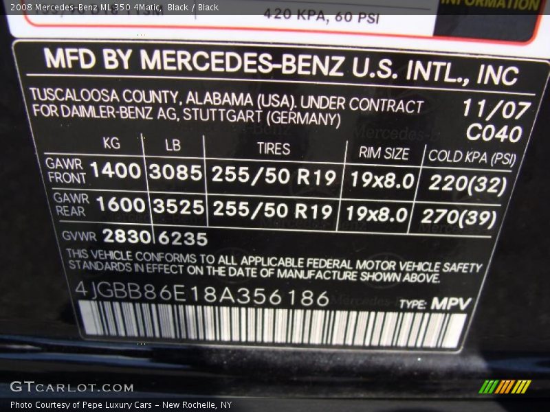 Black / Black 2008 Mercedes-Benz ML 350 4Matic