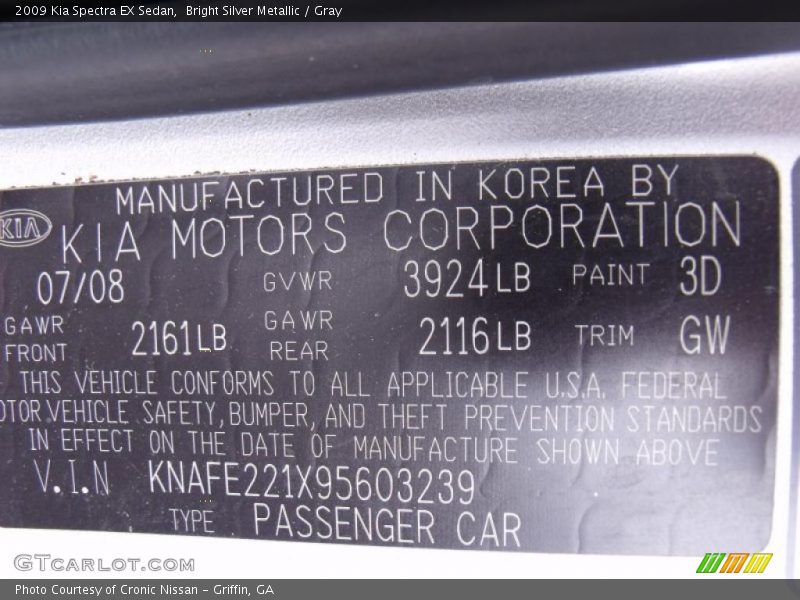 Bright Silver Metallic / Gray 2009 Kia Spectra EX Sedan