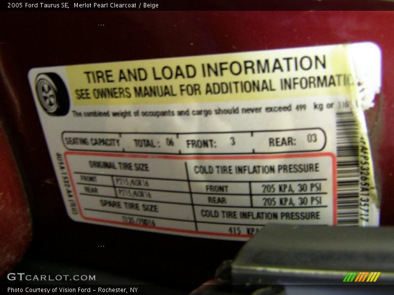 Merlot Pearl Clearcoat / Beige 2005 Ford Taurus SE