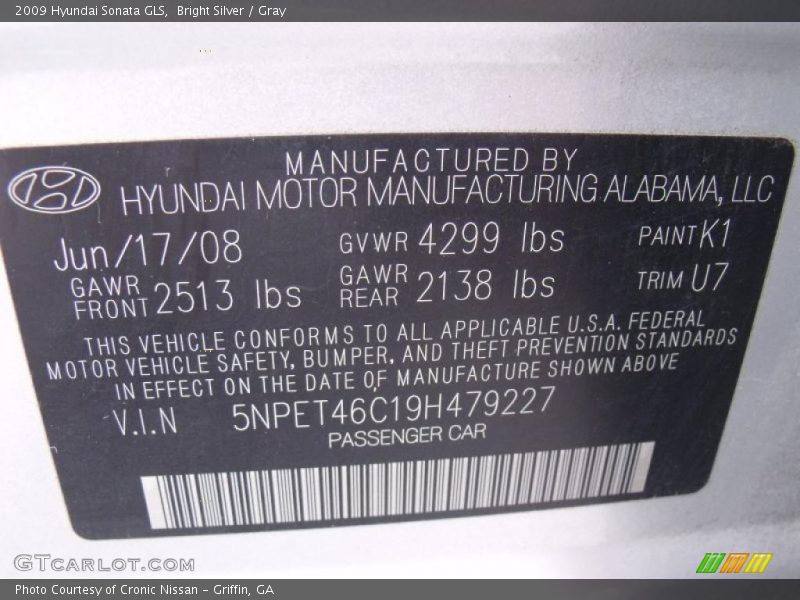 Bright Silver / Gray 2009 Hyundai Sonata GLS