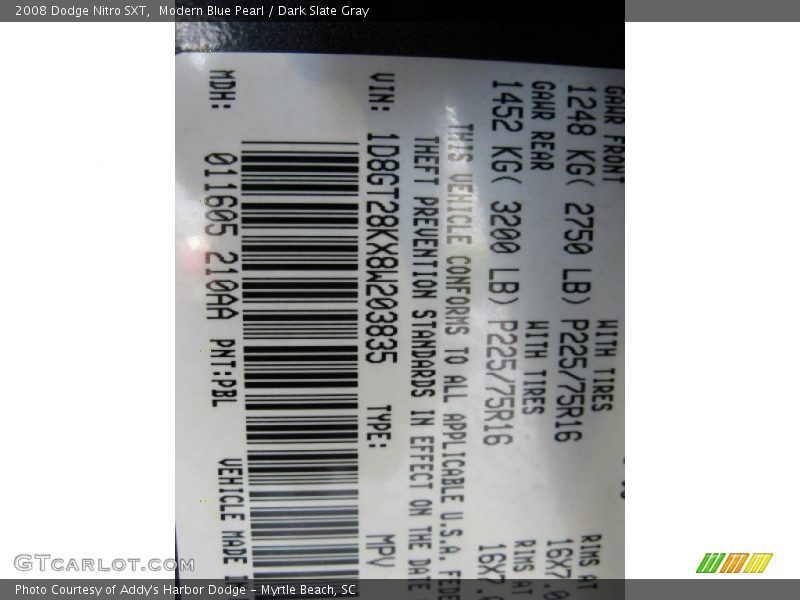 Modern Blue Pearl / Dark Slate Gray 2008 Dodge Nitro SXT