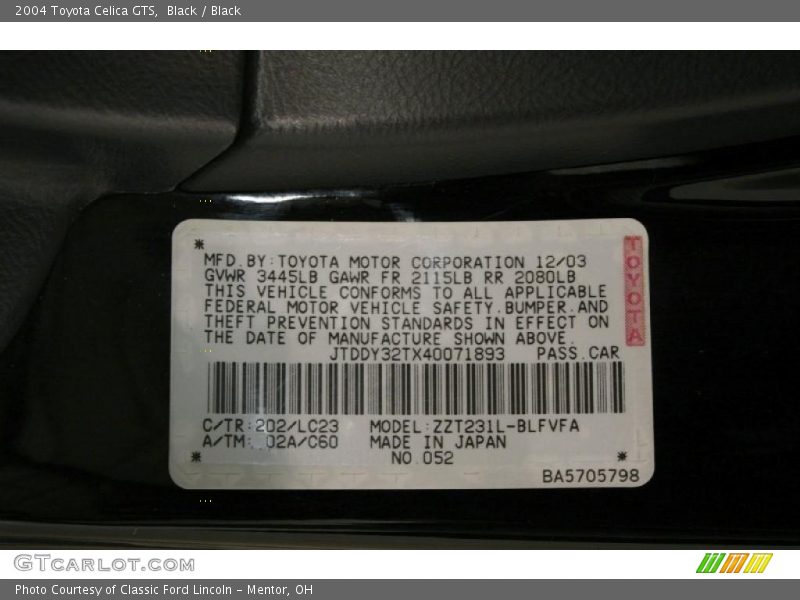 Black / Black 2004 Toyota Celica GTS