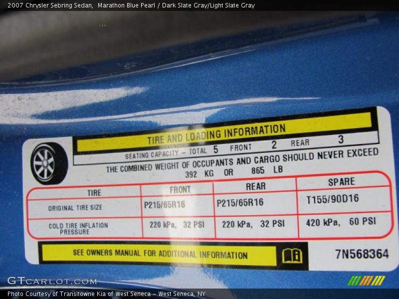 Marathon Blue Pearl / Dark Slate Gray/Light Slate Gray 2007 Chrysler Sebring Sedan