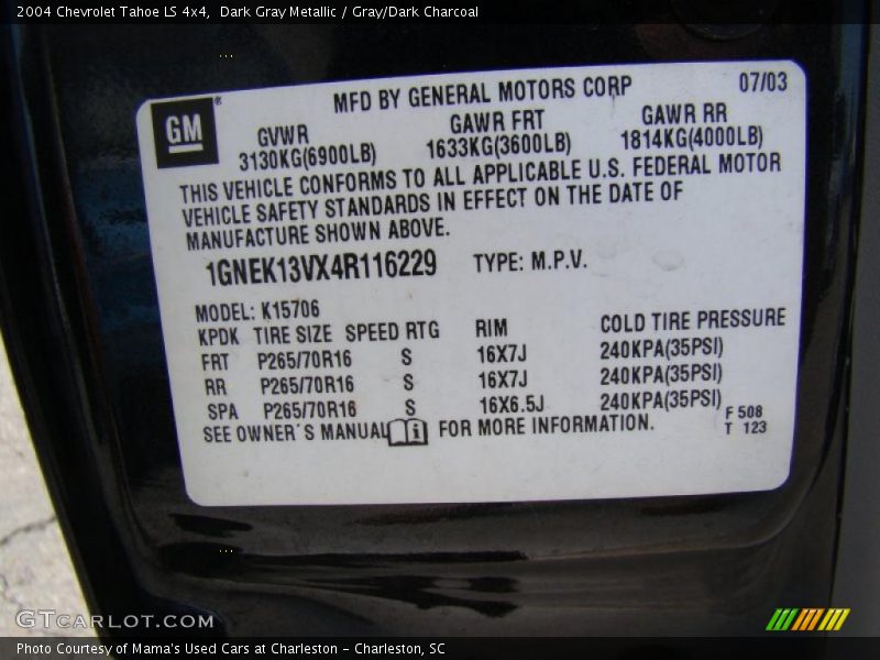 Dark Gray Metallic / Gray/Dark Charcoal 2004 Chevrolet Tahoe LS 4x4