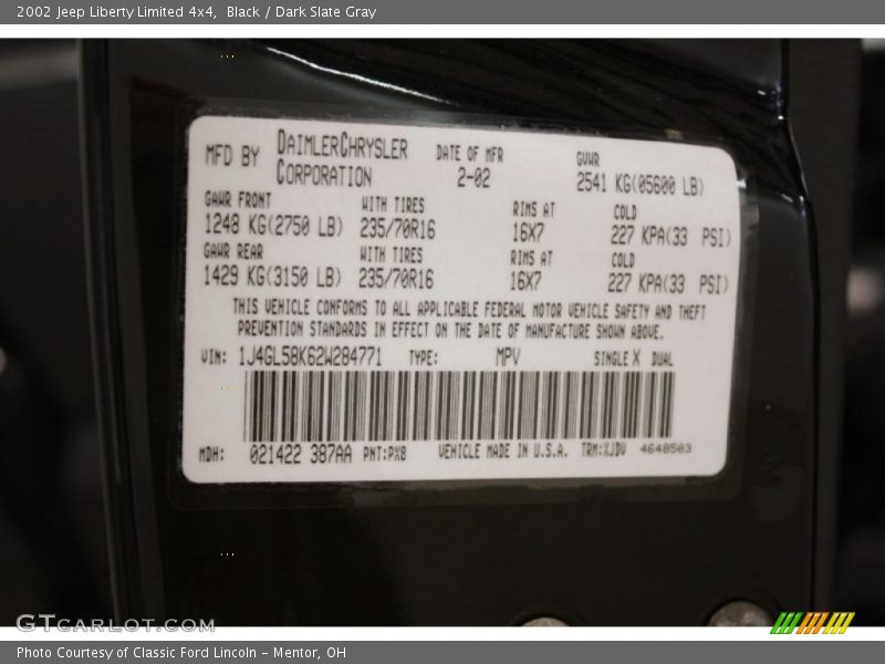 Black / Dark Slate Gray 2002 Jeep Liberty Limited 4x4