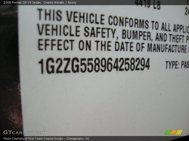 Granite Metallic / Ebony 2006 Pontiac G6 V6 Sedan