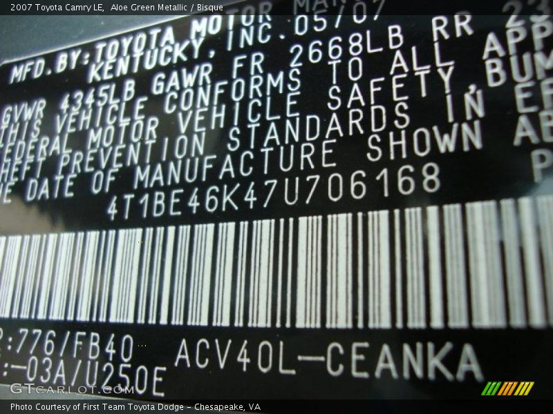 Aloe Green Metallic / Bisque 2007 Toyota Camry LE