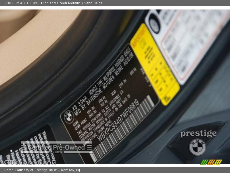 Highland Green Metallic / Sand Beige 2007 BMW X3 3.0si