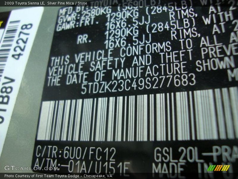 Silver Pine Mica / Stone 2009 Toyota Sienna LE