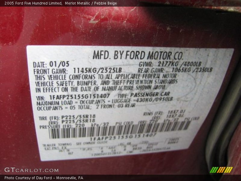 Merlot Metallic / Pebble Beige 2005 Ford Five Hundred Limited