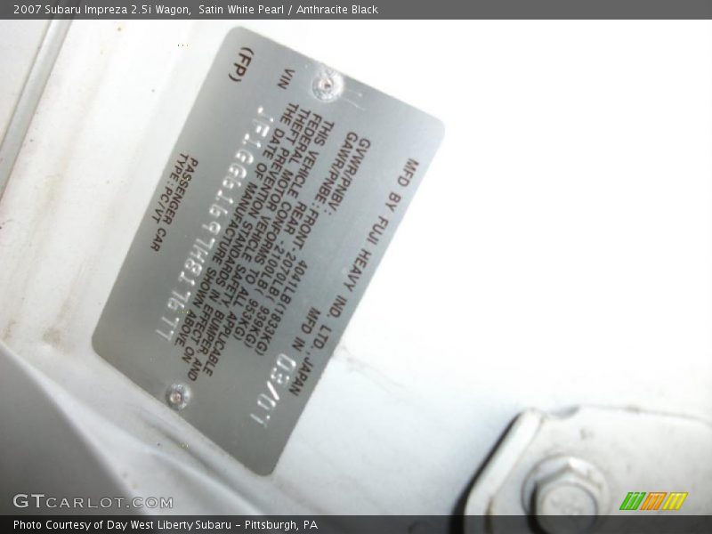 Satin White Pearl / Anthracite Black 2007 Subaru Impreza 2.5i Wagon
