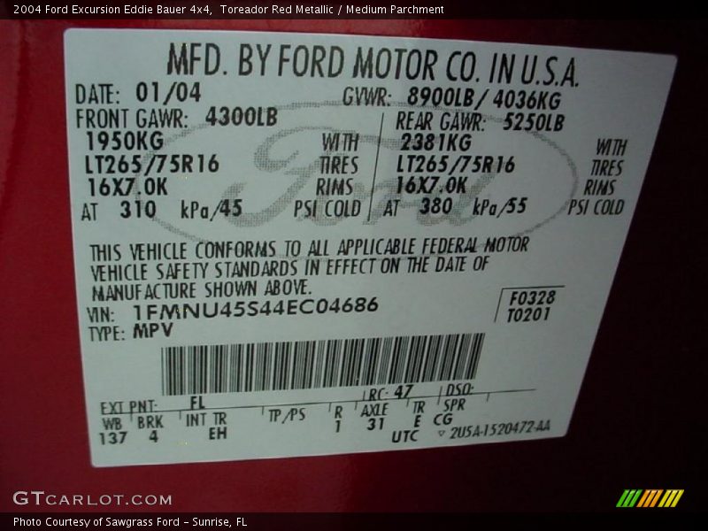 Toreador Red Metallic / Medium Parchment 2004 Ford Excursion Eddie Bauer 4x4