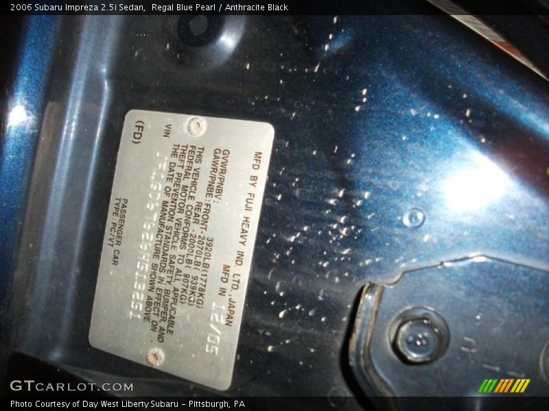 Regal Blue Pearl / Anthracite Black 2006 Subaru Impreza 2.5i Sedan