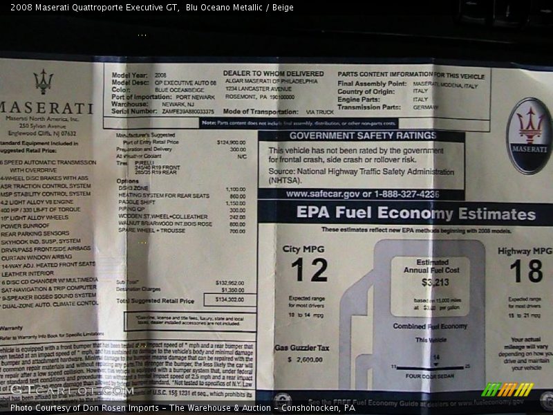 Blu Oceano Metallic / Beige 2008 Maserati Quattroporte Executive GT