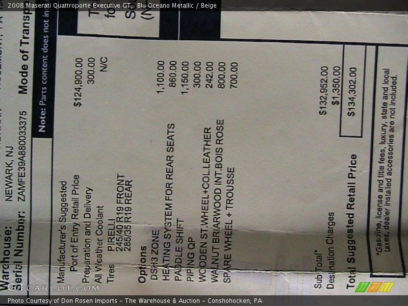 Blu Oceano Metallic / Beige 2008 Maserati Quattroporte Executive GT