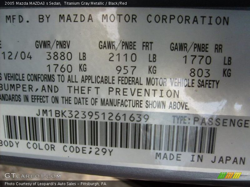 Titanium Gray Metallic / Black/Red 2005 Mazda MAZDA3 s Sedan