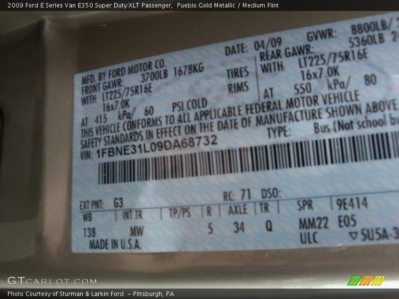 Pueblo Gold Metallic / Medium Flint 2009 Ford E Series Van E350 Super Duty XLT Passenger