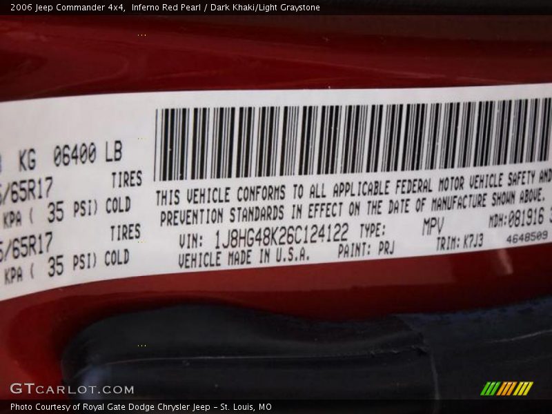 Inferno Red Pearl / Dark Khaki/Light Graystone 2006 Jeep Commander 4x4