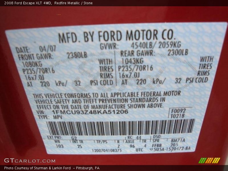 Redfire Metallic / Stone 2008 Ford Escape XLT 4WD