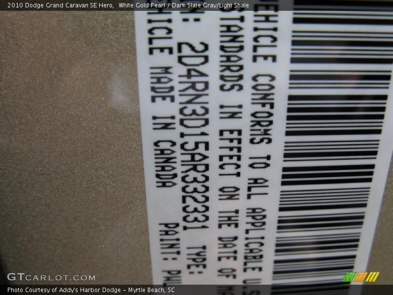 White Gold Pearl / Dark Slate Gray/Light Shale 2010 Dodge Grand Caravan SE Hero