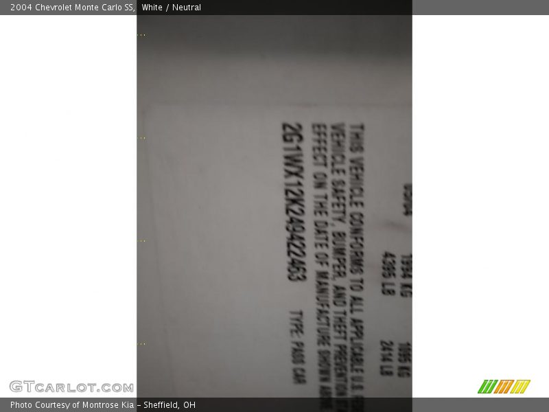 White / Neutral 2004 Chevrolet Monte Carlo SS