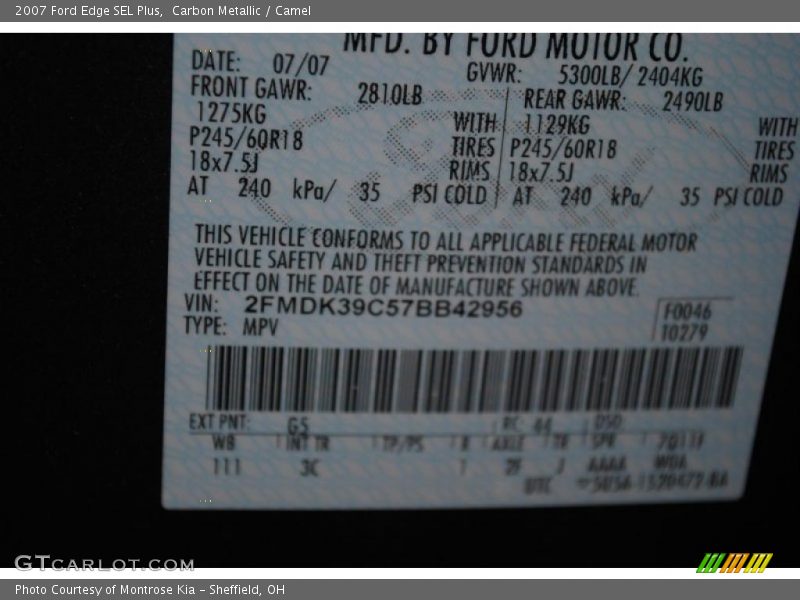 Carbon Metallic / Camel 2007 Ford Edge SEL Plus