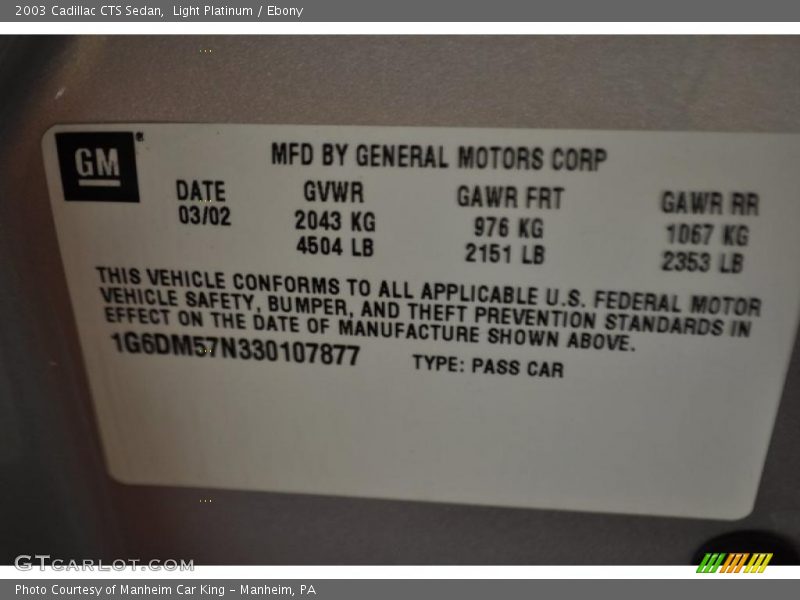 Light Platinum / Ebony 2003 Cadillac CTS Sedan